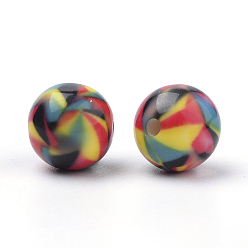 Colorful Opaque Printed Acrylic Beads, Round, Colorful, 10x9.5mm, Hole: 2mm
