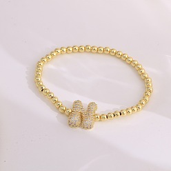 Letter N Женские браслеты из латуни с микропаве из прозрачных кубических цирконий, буквы, золотые, Письмо N, 6.69 дюйм (17 см)