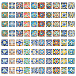 (52) Непрозрачная лаванда 4 сумки стеклянные кабошоны, площадь с цветочным узором, разноцветные, 15x15x5 мм, 20 шт / пакет