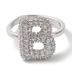 Letter B Стойка покрытие буква латунь микро паве прозрачный кубический цирконий регулируемые кольца для женщин, В письме, 14.5x12 мм, внутренний диаметр: 17 мм