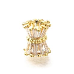 Прозрачный Стойка гальванопокрытие колонна латунь микропаве прозрачные кубические циркониевые бусины, долговечные бусины, без свинца и без кадмия, реальный 18 k позолоченный, прозрачные, 11x9x9 мм, отверстие : 4 мм
