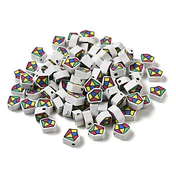 Разноцветный Бусины из полимерной глины , алмаз, красочный, 8x10x4.5 мм, отверстие : 1.4 мм