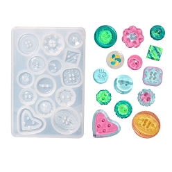 White DIY Button Silicone Molds, Resin Casting Molds, for UV Resin & Epoxy Resin Craft Making, Mixed Shapes, White, 104.5x69x6.5mm, Hole: 1.5~2mm, Inner Diameter: 12~25x12~26mm