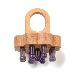 Аметист Массажер для кожи головы из натурального аметиста, гребешок для кожи головы с деревянной головкой, инструмент для расслабляющего массажа головы от стресса, цветка сливы, 65x56x56 мм