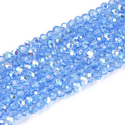 Васильковый Нити из прозрачных стеклянных бусин-ронделей с цветным покрытием ab, граненые, васильковый, 2.5x2 мм, отверстие : 0.5~0.9 мм, около 148~159 шт / нитка, 11.42~13.19'' (29~33.5 см)