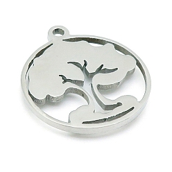 Нержавеющая Сталь Цвет Шкентели нержавеющей стали, лазерная резка, плоская круглая с подвеской дерево жизни, цвет нержавеющей стали, 25 мм