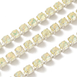 Нарцисс Железо горный хрусталь чашка цепи, с катушкой, серебряные, бледно-желтый цвет, 3x3x2.5 мм, Около 10 ярдов / рулон