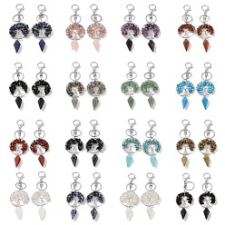 Miriam Stone Natural & Synthetic Gemstone Keychain, with Platinum Brass & Iron Findings, Long-Lasting Plated, Lead Free & Cadmium Free, Flat Round with Tree of Life, 15.7cm
