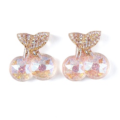 Wheat Transparent Epoxy Resin Fruit Cherry Decoden Cabochons, with Glitter Powder, Wheat, 22.5x22x6.5mm