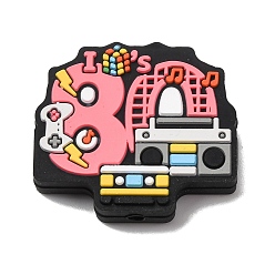 Pink Силиконовые бусины, слово, которое я люблю 80's, фокусные бусы, розовые, 26x30x7.5 мм, отверстие : 3 мм