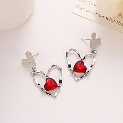 Платина Серьги-гвоздики из сплава и кубического циркония ко Дню святого Валентина, сердце, платина, 43x23 мм