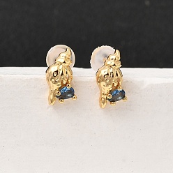 Shell Shape Латунь серьги, со стеклом 316 штифты из хирургической нержавеющей стали, без никеля , реальный 18 k позолоченный, формы раковины, 10x6 мм