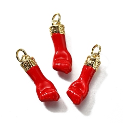 Красный Латунь эмаль подвески, с целью перехода в кольце, ручные прелести, без кадмия и без свинца, прочное покрытие, реальный 18 k позолоченный, красные, 20x7x5 мм, отверстие : 3 мм