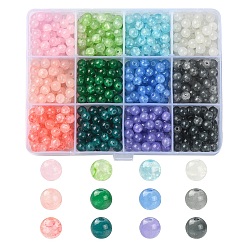 Mixed Color 840Pcs 12 Colors Baking Paint Crackle Glass Bead Strands, Round, Mixed Color, 6mm, Hole: 1.3~1.6mm, 70pcs/color