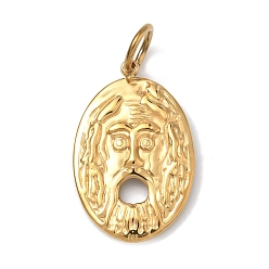 Золотой Тисненые 304 подвески из нержавеющей стали, амулеты для испуганного лица, золотые, 24x15.5x2.5 мм, Перейти кольцо: 7x1 мм, внутренний диаметр: 5 мм