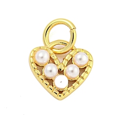 Настоящее золото 18K Стойки обшивки латунные подвески, со стеклянным жемчугом, без кадмия и без свинца, долговечный, сердце, с целью перехода в кольце, реальный 18 k позолоченный, 8.5x9x2.5 мм, отверстие : 3 мм