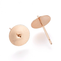 Розовое Золото 304 Выводы серьги из нержавеющей стали шпилька, за половину пробурено бисера, розовое золото , 13.5x8 мм, штифты : 0.6 мм