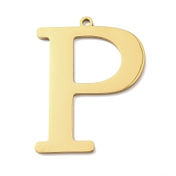 Letter P 304 подвески из нержавеющей стали, буквы, реальный 18 k позолоченный, ионное покрытие (ip), Письмо P, 40x31x1.4 мм, отверстие : 2 мм