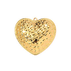 Настоящее золото 18K 304 подвески из нержавеющей стали, фактурные подвески в виде сердечек, ионное покрытие (ip), зеркальная полировка, реальный 18 k позолоченный, 37x34 мм, отверстие : 2.2 мм