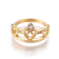 Doré  Placage ionique (ip) 304 bagues en acier inoxydable, avec argile polymère strass, cœur, cristal, or, taille 6~9, 16~19mm
