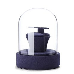 Steel Blue Clear Glass Dome Cover, Decorative Display Case, Cloche Bell Jar Terrarium with Velvet Base, White, 90x80x120mm