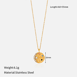 Плоский Круглый 304 ожерелья с подвесками из нержавеющей стали для женщин, золотые, плоско-круглые, 16.14 дюйм (41 см), Кулон : 18 мм