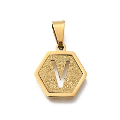 Letter V 304 прелести нержавеющей стали, реальный 18 k позолоченный, шестиугольник с подвеской в виде буквы, Буква V, 15x14x1.5 мм, отверстие : 3x5.5 мм