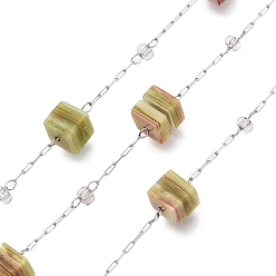 Нержавеющая Сталь Цвет Лэмпворк и цепочки из бисера ручной работы, для ожерелья браслеты решений, с 304 цепями из нержавеющей стали, пайки, с катушкой, цвет нержавеющей стали, 2.5~3x5.5~6x5.5~6 мм, бисера: 3 мм в диаметре, Ссылки: 2x1.5x0.2 мм & 2.5x1x0.2 мм, Интервал: 31 мм, около 32.81 футов (10 м) / рулон