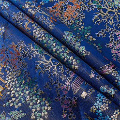 Dark Blue Chinese Garden Pattern Polyester Brocade Fabric for Clothing & Home Decor, Dark Blue, 1510x0.8mm