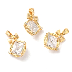 Real 18K Gold Plated Brass Micro Pave Cubic Zirconia Pendants, Rhomboid, Real 18K Gold Plated, 17x13x6mm, Hole: 4.4x2.6mm