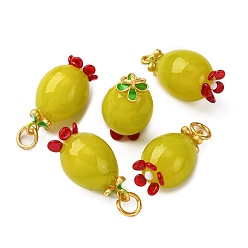 Темный Хаки Подвески лэмпворк ручной работы, с латунной фурнитурой матового золотого цвета, фрукты, с целью перехода в кольце, Темный хаки, 21.5~22.5x12 мм, отверстие : 4 мм