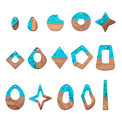 Темно-бирюзовый 30шт 15 подвески в стиле прозрачной смолы и орехового дерева, золотой фольгой, овал, слеза, многоугольник, звезда и плоский круглый, ромб и трапеция, темные бирюзовый, 2 шт / стиль