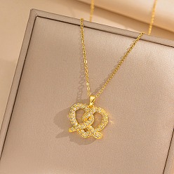 Золотой Сердце 304 ожерелья из нержавеющей стали с микропаве из прозрачного кубического циркония для женщин, золотые, 15.94 дюйм (40.5 см)