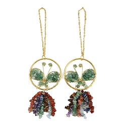 Зеленый Авантюрин Подвеска в виде бабочки из латуни и натурального зеленого авантюрина, подвесные украшения с кисточками из драгоценных камней чакры, 235~240 мм