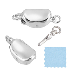 Платина 925 застежка из стерлингового серебра, овальные, с прыжковым кольцом и замшевой тканью, квадратная салфетка для полировки серебра, платина, 13x6x5 мм, отверстие : 1.5 мм