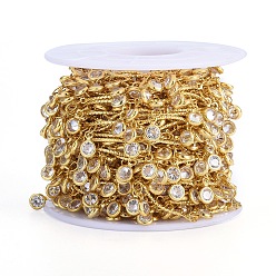 Настоящее золото 18K Латунные цепочки ручной работы, с прозрачным кубическим цирконием, пайки, долговечный, плоско-круглые, реальный 18 k позолоченный, 7x4.5x2 мм, около 32.8 футов (10 м) / рулон
