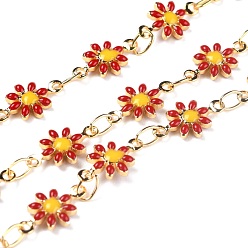 Schamottestein Handgefertigte Glieder aus Messingemail, mit Spule, gelötet, langlebig überzogen, echt 18 k vergoldet, Gänseblümchen, Schamottestein, 13x7.5x2 mm, 32.8 Fuß(10m)/Rolle