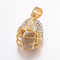 Golden 304 Edelstahl Strass Anhänger, Football helm, golden, 34x23.5x22 mm, Bohrung: 11x8 mm