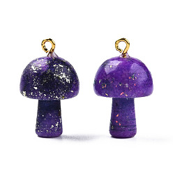 Сине-фиолетовый Природного кварца подвески, с петлями из сплава с покрытием из светлого золота и натуральным опалом, окрашенная и подогревом, гриб, синий фиолетовый, 26.5x16 мм, отверстие : 2 мм
