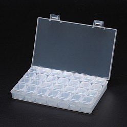 Clear Polypropylene Plastic Bead Storage Containers, Removable, 28 Compartments, Rectangle, Clear, 175x108x26mm