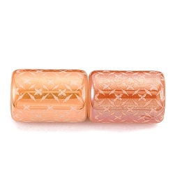 Saumon Clair Perles en verre electroplate, colonne avec motif de fleurs, saumon clair, 11.5~12x8~8.5mm, Trou: 1.2~1.4mm