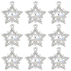 Прозрачный 10 шт. Стеклянные подвески, Сплав с поиска, платина, звезда, прозрачные, 18.5x16.5x5.5 мм, отверстие : 1.8 мм