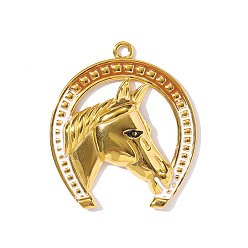 Белый 304 нержавеющей стальной эмали подвески, подкова с подвесками в виде лошади, ионное покрытие (ip), реальный 18 k позолоченный, белые, 36x31 мм