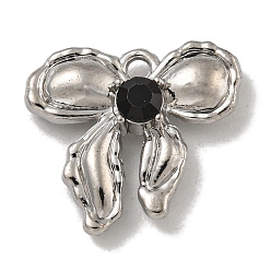 Черный Алмаз Стойки обшивки кулон сплава, со стразами, без свинца и без кадмия, бантом, платина, черный алмаз, 13.5x15x4 мм, отверстие : 1.4 мм