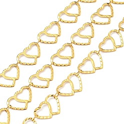 Golden Ion Plating(IP) 304 Stainless Steel Heart Link Chains, Soldered, with Spool, Golden, 13.5x10x0.5mm