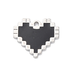 Черный 304 нержавеющей стальной эмали подвески, сердце, чёрные, 21x23x1.8 мм, отверстие : 2 мм