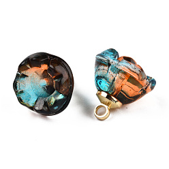 Коралловый Прозрачные брызги окрашенные стеклянные подвески, с легкой позолоченной латунной фурнитурой, два тона, цветок, коралл, 14x13x13 мм, отверстие : 2 мм