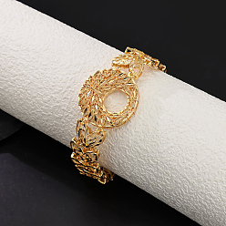 Настоящее золото 18K Элегантные латунные браслеты в винтажном стиле для женщин, цветок, реальный 18 k позолоченный, 7-1/4 дюйм (18.5 см)