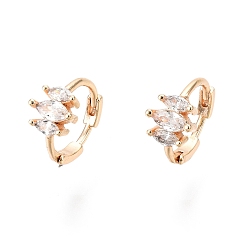 Настоящее золото 18K Прозрачные серьги-кольца с кубическим цирконием и конским глазом, украшения из латуни для женщин, без никеля , реальный 18 k позолоченный, 10.5x9.5x5 мм, штифты : 0.9 мм