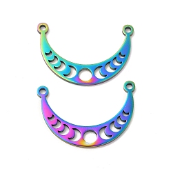 Rainbow Color Ion Plating(IP) 304 Stainless Steel Pendants, Moon Phase Charm, Rainbow Color, 30x20x1.5mm, Hole: 1.8mm